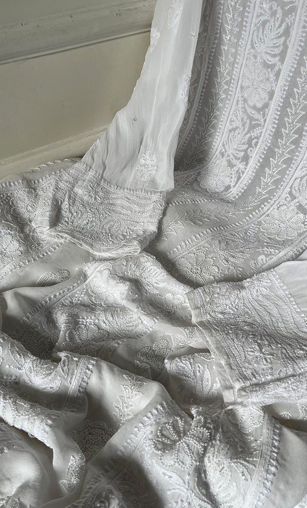 Women's Lucknowi Handcrafted Viscose Georgette Chikankari Kurta Dupatta Set- HONC0303285