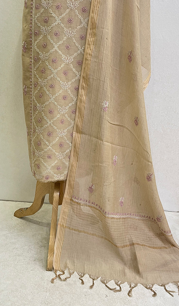 Women's Lakhnavi Handcrafted Maheswari Mul Chanderi Kurta And Dupatta Set-HONC062036