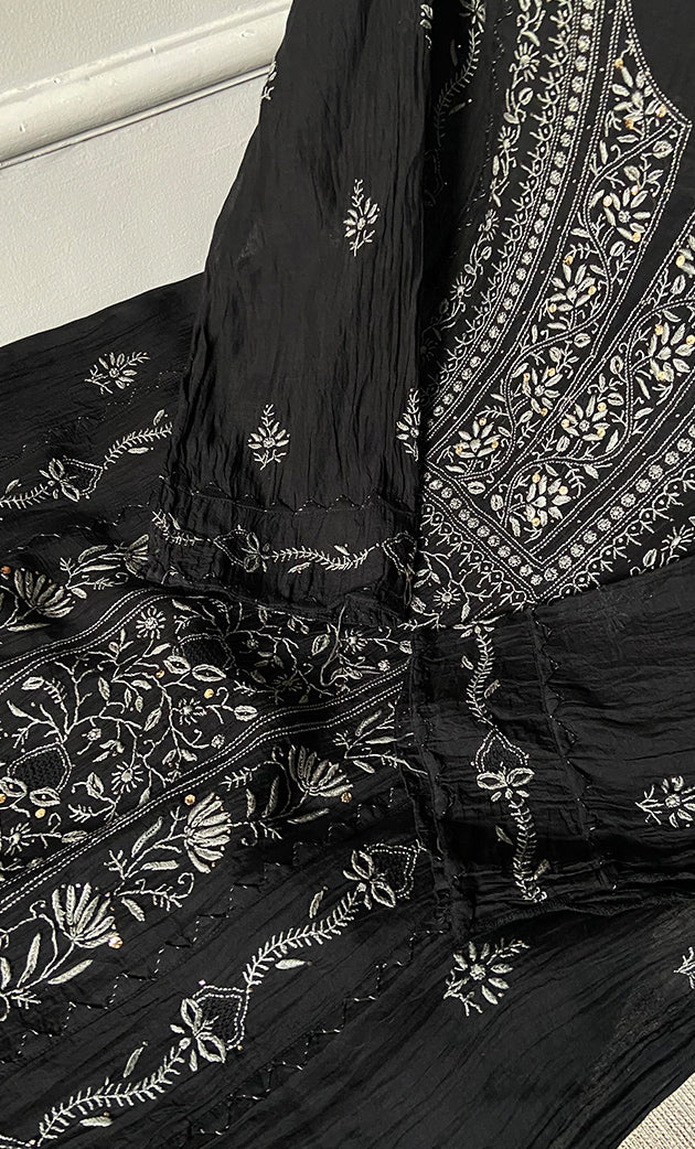 Women's Lakhnavi Handcrafted Mul Chanderi Semi - Stitched Kurta And Dupatta Set - HONC0157508