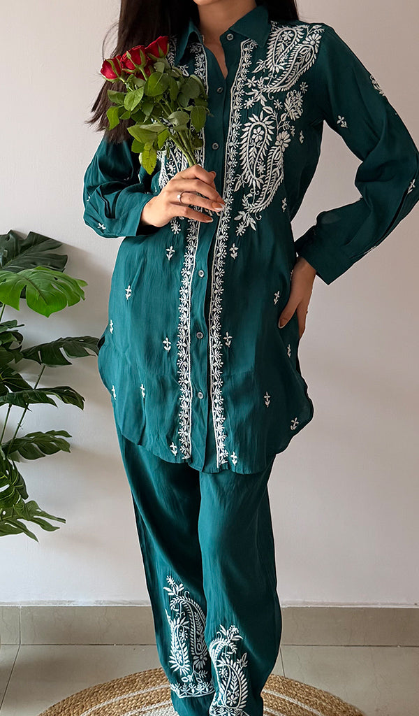 Devanshi Women's Lakhnavi Handcrafted Cotton Chikankari Kurta And Palazzo Set - HONC0358517