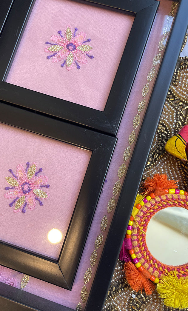 Chikankari Tray with Four Coasters - HONC0295531