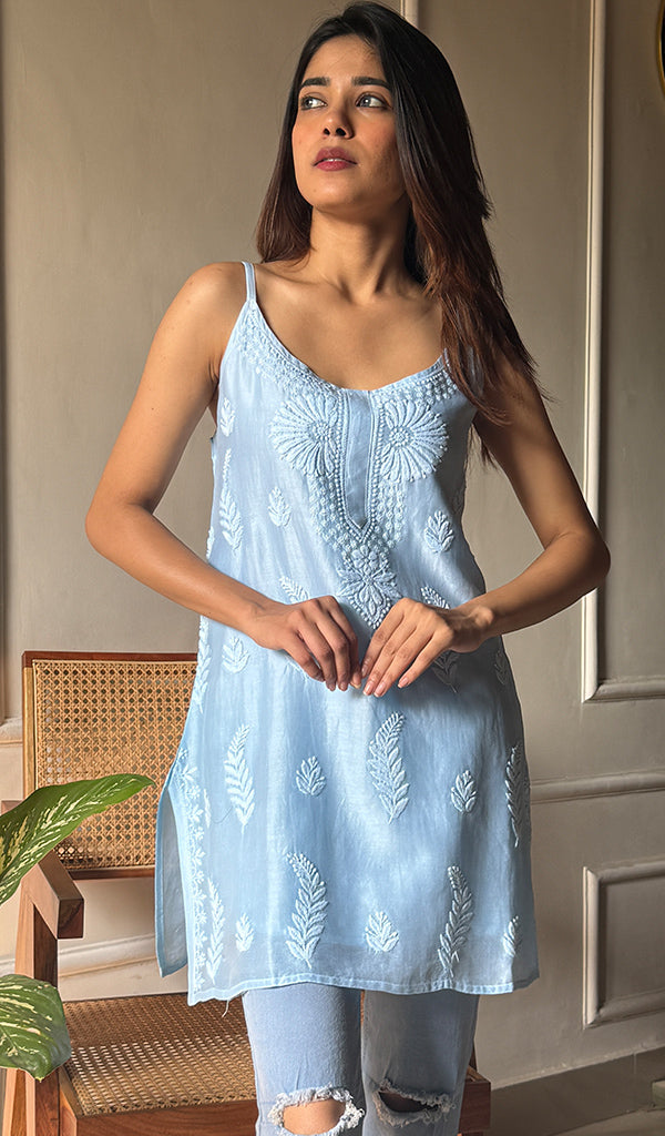 Adya Women's Lakhnavi Handcrafted Chanderi Silk Chikankari Top - HONC0290683