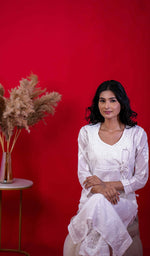 将图像加载到图库查看器中， Women&#39;s Lucknowi Handcrafted Cotton Chikankari Angrakha - HONC0207020
