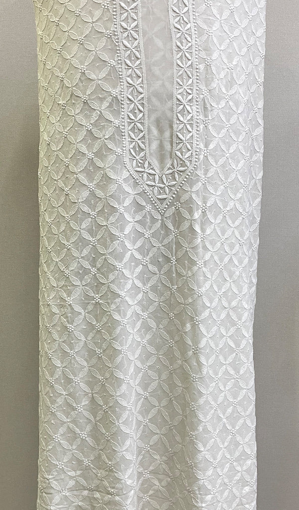 Lucknowi Handcrafted Pure Georgette Chikankari Unstitched Men's Kurta Fabric - HONC0122646