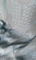 Load image into Gallery viewer, Women&#39;s Lakhnavi Handcrafted Mul Chanderi Chikankari Full Suit Material - HONC0287087
