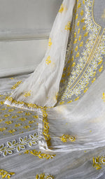 Load image into Gallery viewer, Saziya Women's Lakhnavi Handcrafted Mul Chanderi Semi - Stitched Kurta And Dupatta Set - HONC0357410