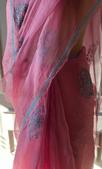 Load image into Gallery viewer, Amna Women&#39;s Lucknowi Handcrafted Pure Organza Silk Chikankari Saree - HONC0TS10500
