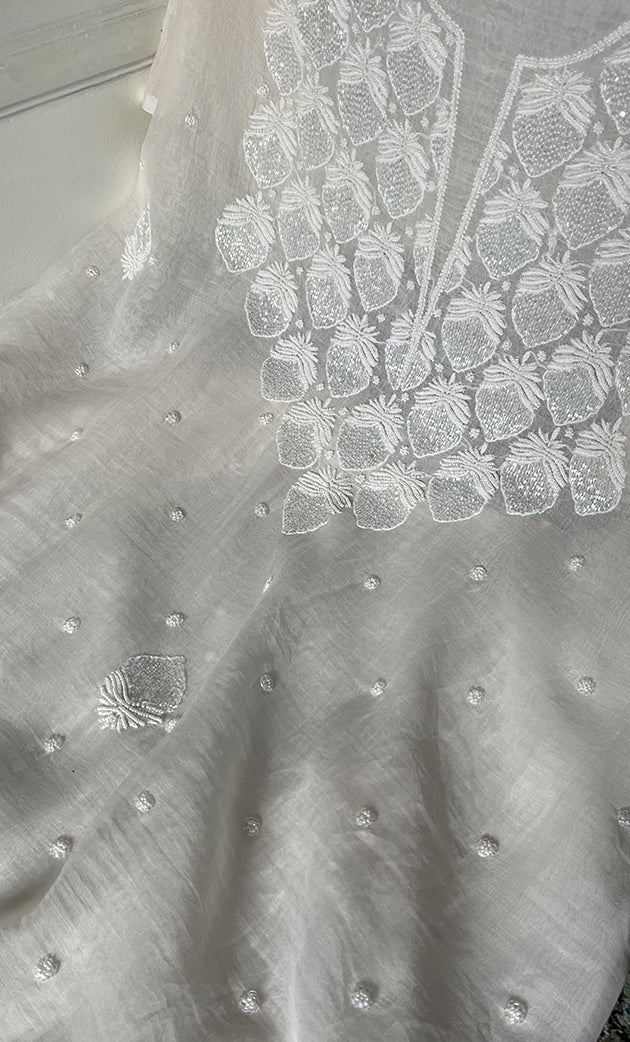 Jazba Women's Lakhnavi Handcrafted Mul Chanderi Unstitched Kurta And Dupatta Set- HONC0332777