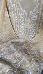 Load image into Gallery viewer, Women's Lakhnavi Handcrafted Mul Chanderi Semi - stitched Chikankari Full Suit Material - HONC0360094