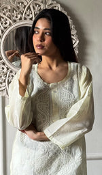 Load image into Gallery viewer, Women's Lakhnavi Handcrafted Cotton Chikankari Top - HONC0347239