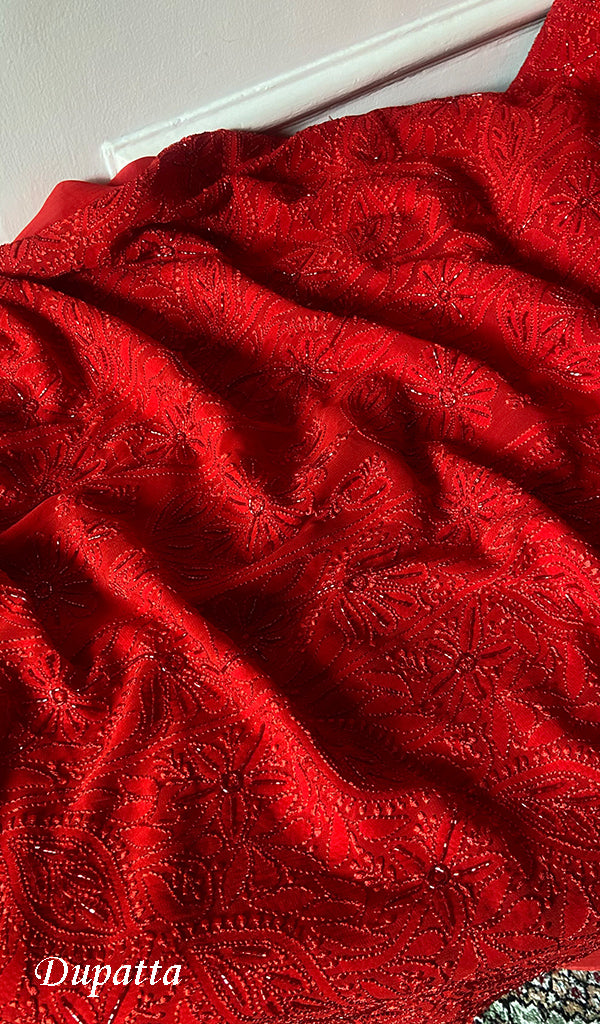 Women's Lucknowi Handcrafted Viscose Georgette Unstitched Chikankari Suit Material - HONC0317983