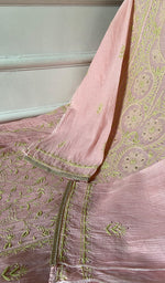Load image into Gallery viewer, Women's Lakhnavi Handcrafted Maheshwari Mul Chanderi Semi - Stitched Chikankari Full Suit Material - HONC
