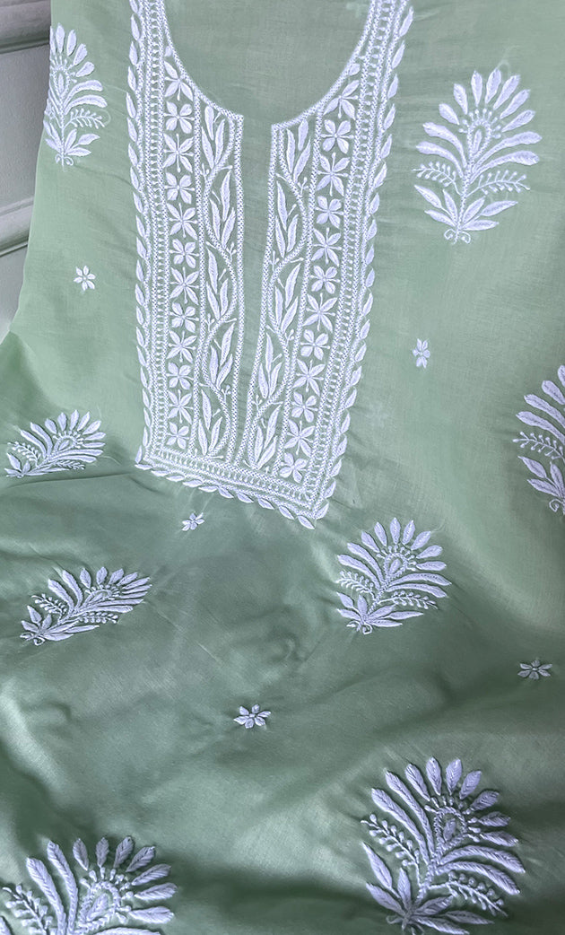 Women's Lakhnavi Handcrafted Cotton Chikankari Unstitched Kurti Fabric - HONC0318765