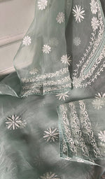 Load image into Gallery viewer, Women's Lakhnavi Handcrafted Pure Organza Chikankari Semi stitched Kurta And Dupatta Set- HONC0348606