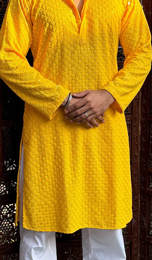 Men's Faux-Georgette Hakoba Kurta - HONC0266681