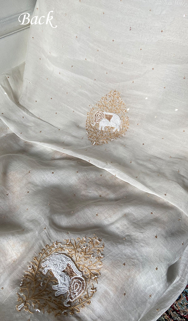 Haathi Women's Lakhnavi Handcrafted Mul Chanderi Unstitched Kurta And Dupatta Set - HONC0317803