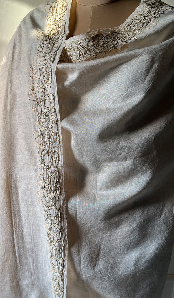 Women's Lakhnavi Handcrafted  Munga Silk Chikankari Dupatta - HONC0252236