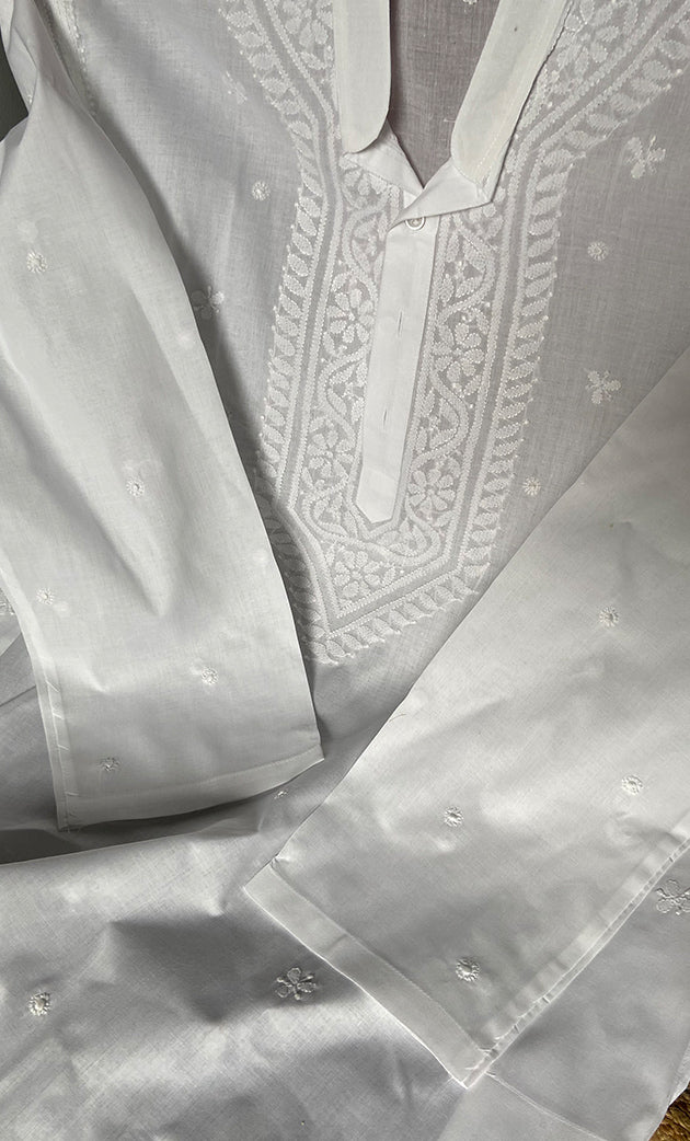 Men's Lucknowi Handcrafted Cotton Chikankari Kurta - HONC0289319