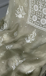 Load image into Gallery viewer, Women&#39;s Lakhnavi Handcrafted Pure Organza Chikankari Unstitched Kurta And Dupatta Set- HONC0307947

