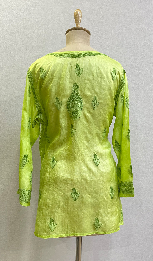 Women's Lakhnavi Handcrafted Silk Chikankari Top - HONC0176244