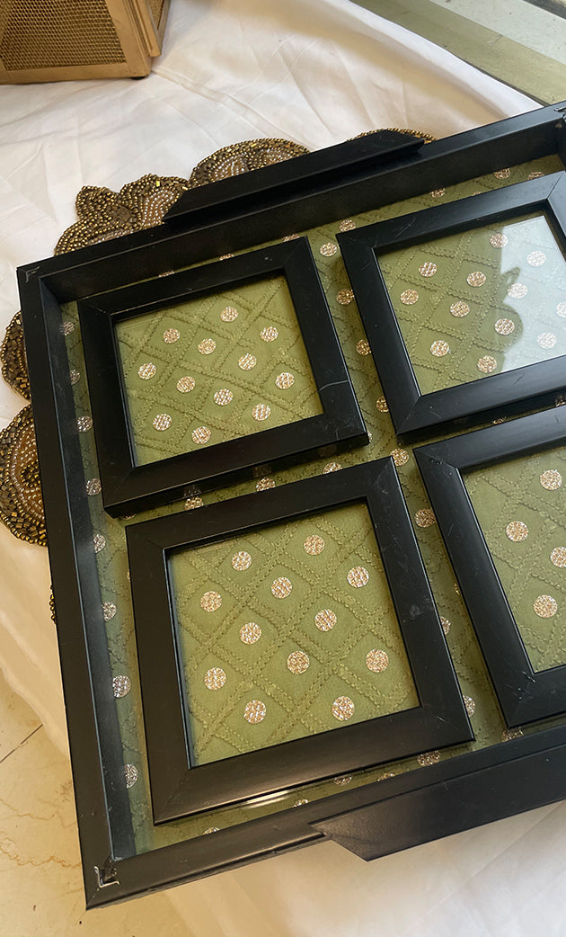 Chikankari Tray with Four Coasters - HONCO295536