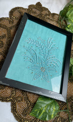 将图像加载到图库查看器中， Chikankari Momento Frame – Handcrafted Embroidery (7x9 Inch, Aqua Blue) - HONC0269421

