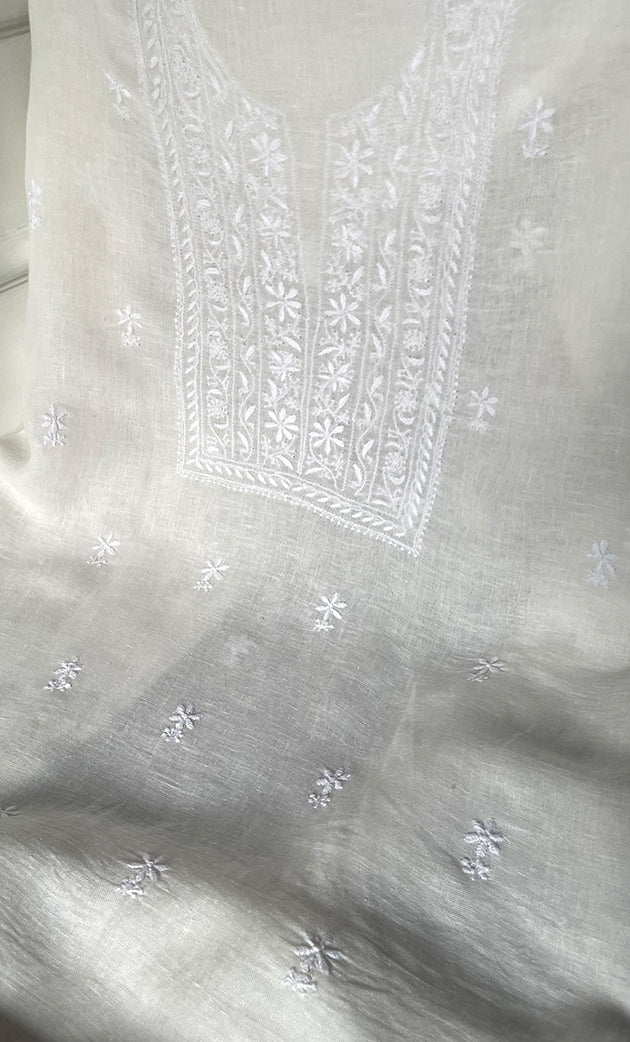 Women's Lakhnavi Handcrafted Cotton Chikankari Unstitched Kurti Fabric - HONC0324593