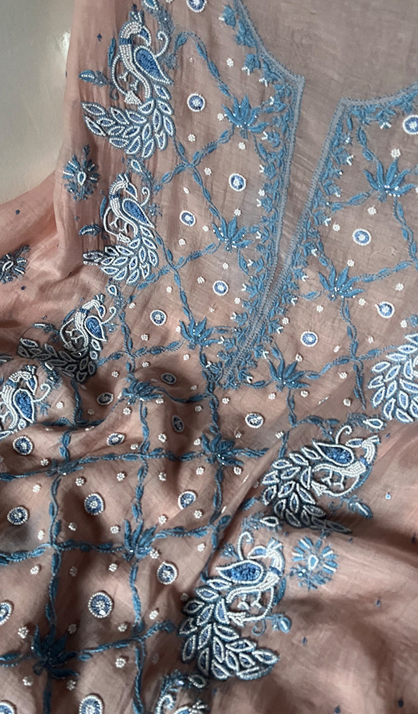 Shirin Women's Lakhnavi Handcrafted Mul Chanderi Unstitched Kurta And Dupatta Set - HONC0256895