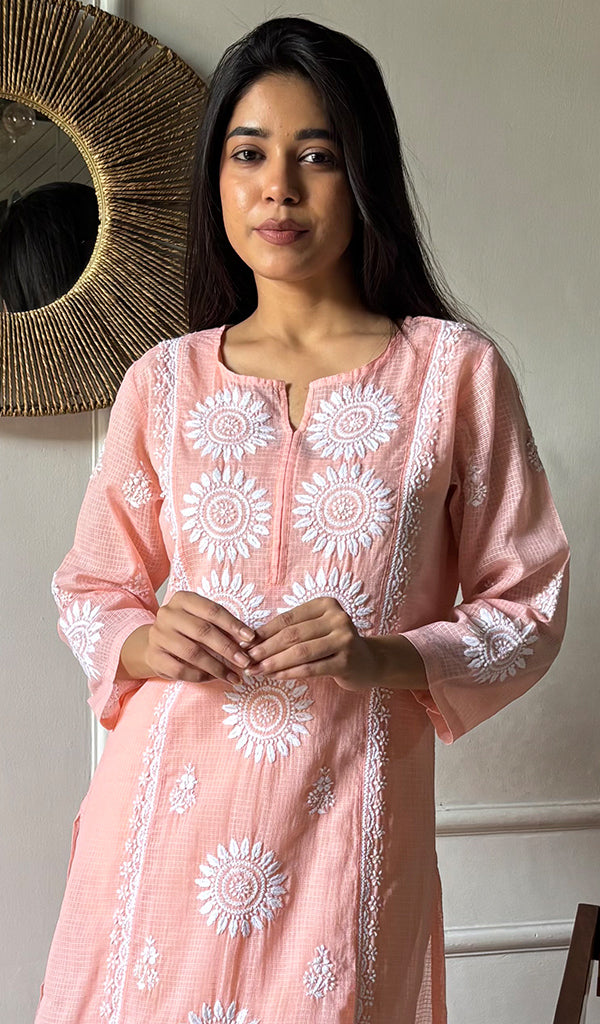 Naima Women's Lakhnavi Handcrafted Kota Cotton Chikankari Kurti - HONC03360444