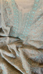 Load image into Gallery viewer, Women&#39;s Lakhnavi Handcrafted Unstitched Munga Silk Chikankari Kurta And Dupatta Set- HONC0280936
