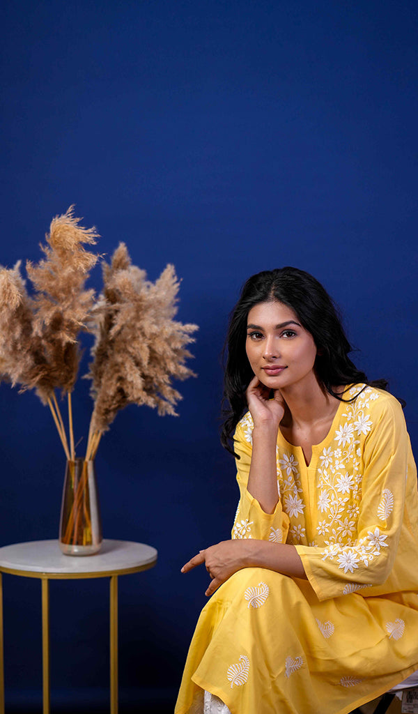 Reet Women's Lucknowi Handcrafted Modal CottonChikankari Kurti - HONC0212000