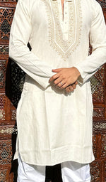 Load image into Gallery viewer, Men's Lucknowi Handcrafted Cotton Chikankari Kurta - HONC0342354