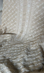 Load image into Gallery viewer, Lucknowi Handcrafted Munga Silk Chikankari Unstitched Men's Kurta Fabric - HONC0337756