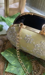 Load image into Gallery viewer, Chikankari Embroidered Clutch with Stone Knob - HONC0313584
