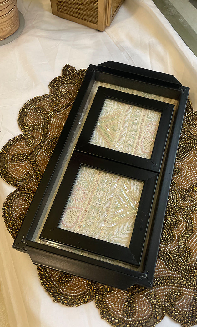 Handcrafted Chikankari Tray with Two Coasters – Wooden Frame - HONC0269375