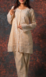 Load image into Gallery viewer, Women's Lakhnavi Handcrafted Tissue chanderi Chikankari Kurta And palazzo Set - HONC0322040