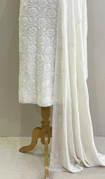 将图像加载到图库查看器中， Women&#39;s Lakhnavi Handcrafted Pure Silk Georgette Chikankari Kurta And Dupatta Set- HONC0213506
