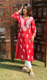 Load image into Gallery viewer, Red Lucknowi Chikankari kurtas
