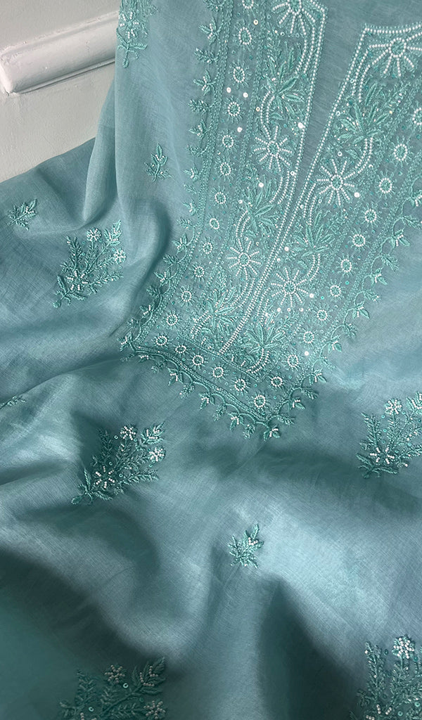 Women's Lakhnavi Handcrafted Mul Chanderi Chikankari Full Suit Material - HONC0271172