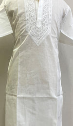 将图像加载到图库查看器中， Men&#39;s Lucknowi Handcrafted Cotton Chikankari Kurta - HONC0201071
