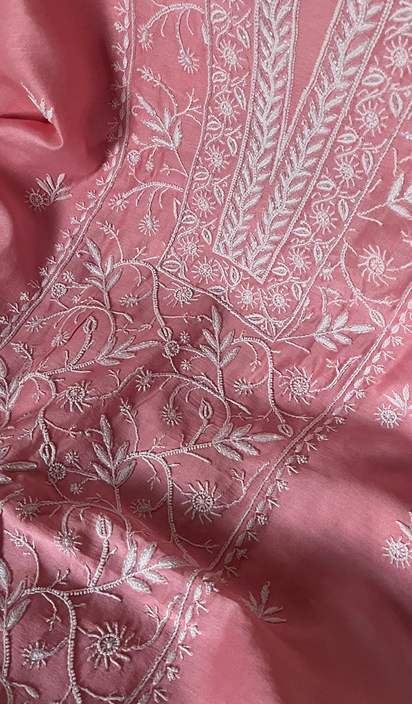 Women's Lakhnavi Handcrafted Mul Chanderi Chikankari Full Suit Material - HONC0256279