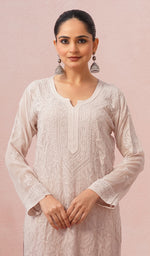 将图像加载到图库查看器中， Safiya Women's Lakhnavi Handcrafted Viscose Georgette Chikankari Kurti - HONC04654925