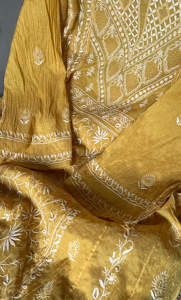 Women's Lakhnavi Handcrafted Mul Chanderi Semi - Stitched Anarkali And Dupatta Set - HONC0304455