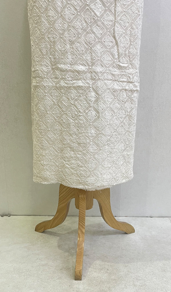 Lucknowi Handcrafted Pure Georgette Chikankari Unstitched Men's Kurta Fabric - HONC057392