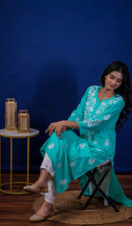 将图像加载到图库查看器中， Reet Women&#39;s Lucknowi Handcrafted Cotton Chikankari Kurti - HONC0211929
