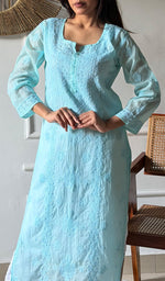 Load image into Gallery viewer, Arezo Women's Lucknowi Handcrafted Mul Chanderi Chikankari Kurti - HONC0345736