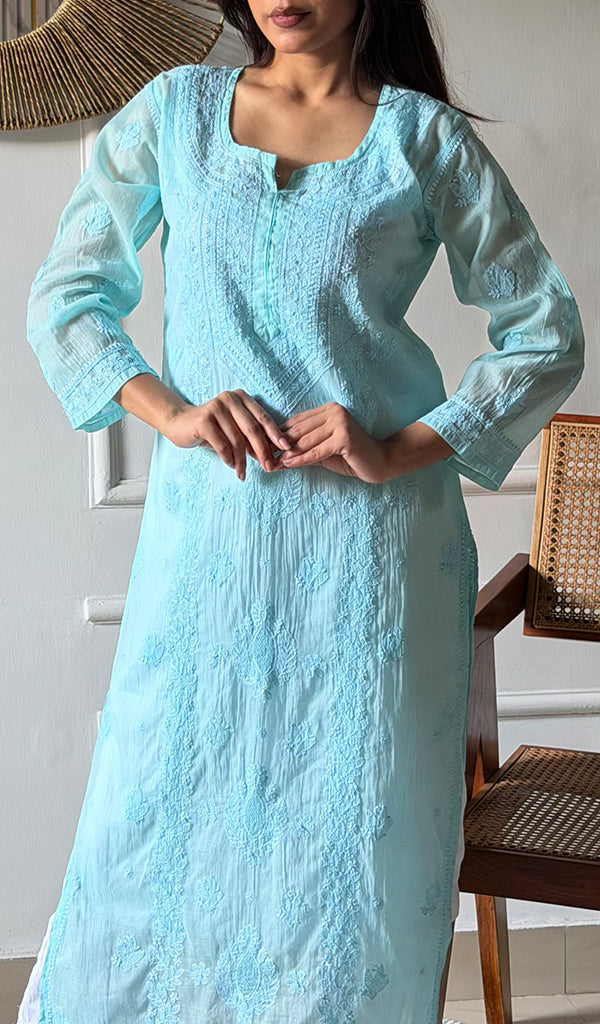 Arezo Women's Lucknowi Handcrafted Mul Chanderi Chikankari Kurti - HONC0345736