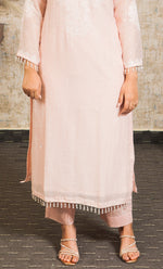 Load image into Gallery viewer, Women&#39;s Lakhnavi Handcrafted Mul Chanderi Chikankari Stitched Kurta, Dupatta And Pant Set - HONC0324260
