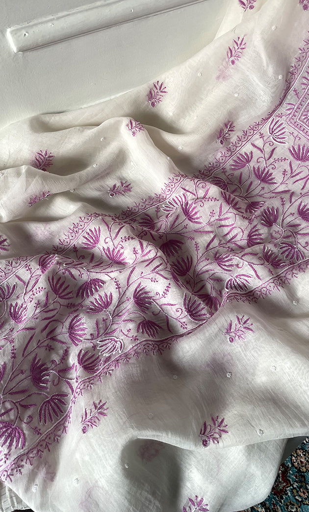 Women's Lakhnavi Handcrafted Unstitched Mul Chanderi Kurta And Dupatta Set - HONC0327488