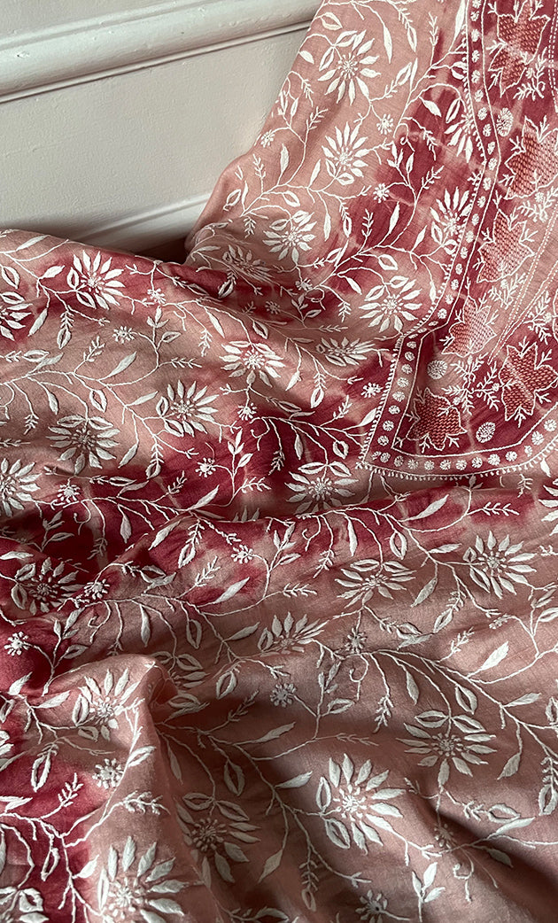 Women's Lakhnavi Handcrafted Munga Silk Chikankari Kurta And Dupatta Set- HONC0267016